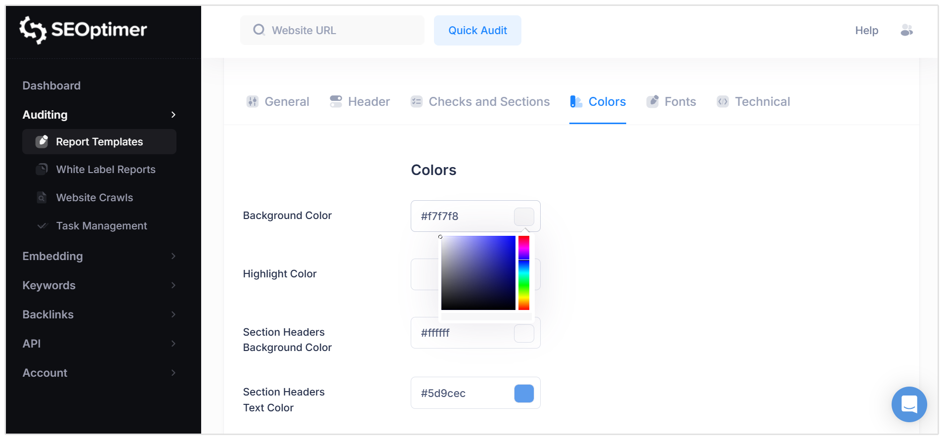Modify report colors